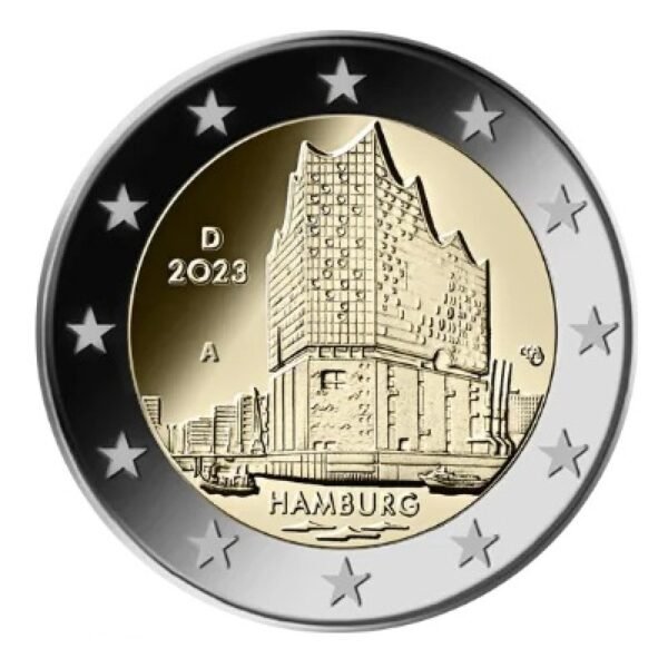 Vokietija 2023 2 euro proginė moneta - Hamburgas*Elbės filharmonija Vokietija 2023 2 euro proginė moneta - Hamburgas*Elbės filharmonija