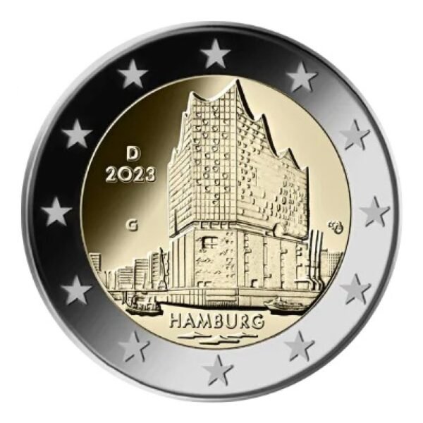 Vokietija 2023 2 euro proginė moneta - Hamburgas*Elbės filharmonija Vokietija 2023 2 euro proginė moneta - Hamburgas*Elbės filharmonija