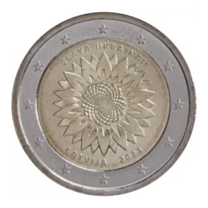 Latvija 2023 2 euro proginė moneta - Saulėgrąža Ukrainai