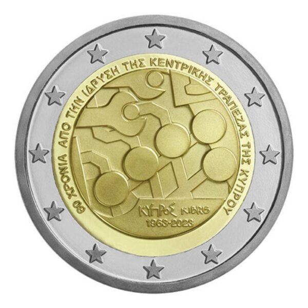 Kipras 2023 2 euro proginė moneta kortelėje - 60-osios Kipro centrinio banko įkūrimo metinės (BU)