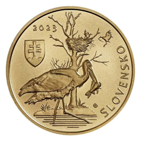 Slovakija 2023 5 euro kolekcinė moneta - Juodasis gandras Slovakija 2023 5 euro kolekcinė moneta - Juodasis gandras
