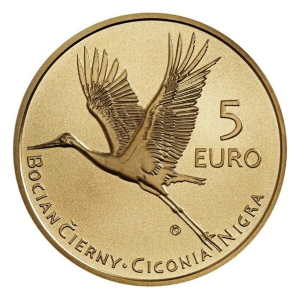 Slovakija 2023 5 euro kolekcinė moneta - Juodasis gandras Slovakija 2023 5 euro kolekcinė moneta - Juodasis gandras