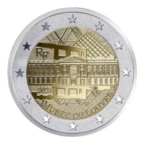 Prancūzija 2025 2 euro proginė moneta dėžutėje - Luvras (reversinė PROOF)