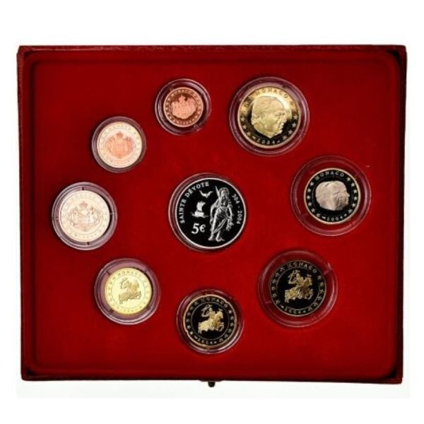 Monakas 2004 nacionalinės euro monetos su 5 euro sidabrine moneta dėžutėje (PROOF) Monakas 2004 nacionalinės euro monetos su 5 euro sidabrine moneta dėžutėje (PROOF)