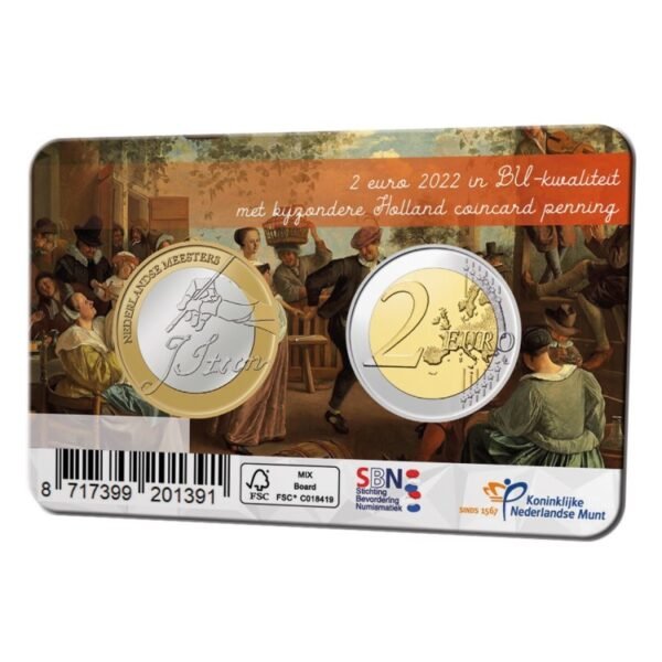 Nyderlandai 2022 2 euro nacionalinė moneta kortelėje su medaliu tapytojui Jan Steen Nyderlandai 2022 2 euro nacionalinė moneta kortelėje su medaliu tapytojui Jan Steen