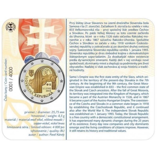 Slovakija 2018 2 euro proginė moneta kortelėje - Slovakijos respublikos įkūrimo 25-metis (BU) Slovakija 2018 2 euro proginė moneta kortelėje - Slovakijos respublikos įkūrimo 25-metis (BU)