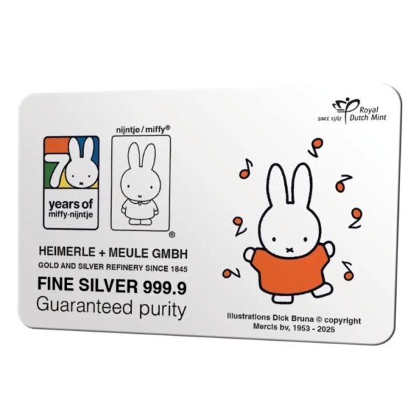 Nyderlandai 2025 1g sidabrinis luitelis kortelėje - Miffy Nyderlandai 2025 1g sidabrinis luitelis kortelėje - Miffy