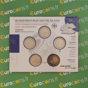 Vokietija 2022 2 euro proginės monetos kortelėje - Tiuringija*Vartburgo pilis A-D-F-G-J (BU)