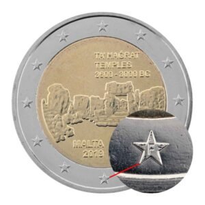 Malta 2019 2 euro proginė moneta su "F" raide žvaigždėje - Ta Hadžrato šventyklos (BU)