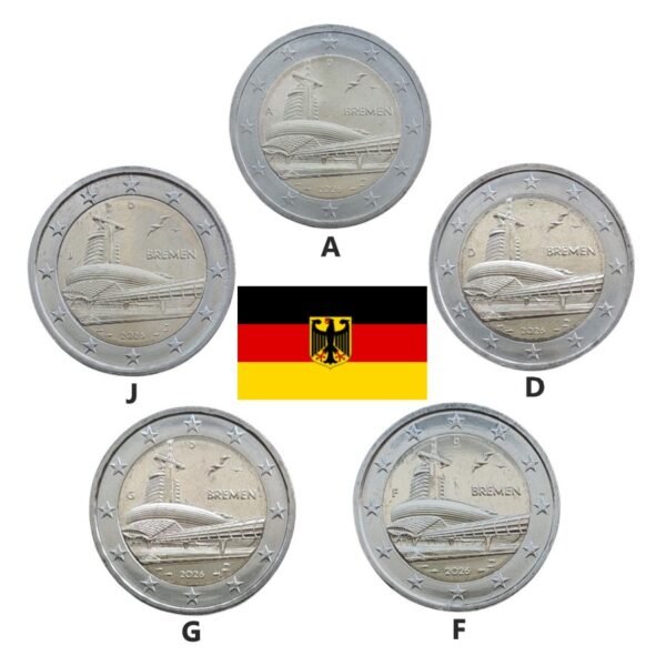Germany 2026 2euro Bremen 5 mints (A, D, F. G, J)