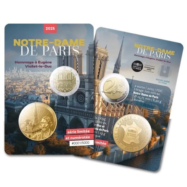 France 2 euro 2025 Notre-Dame coincard Viollet-de-Duc