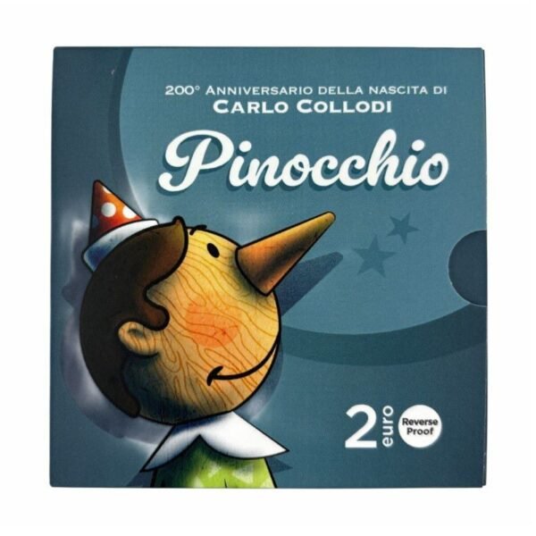 Italy 2 euro coin 2026 Pinocchio proof reverse box Italy 2 euro coin 2026 Pinocchio proof reverse box