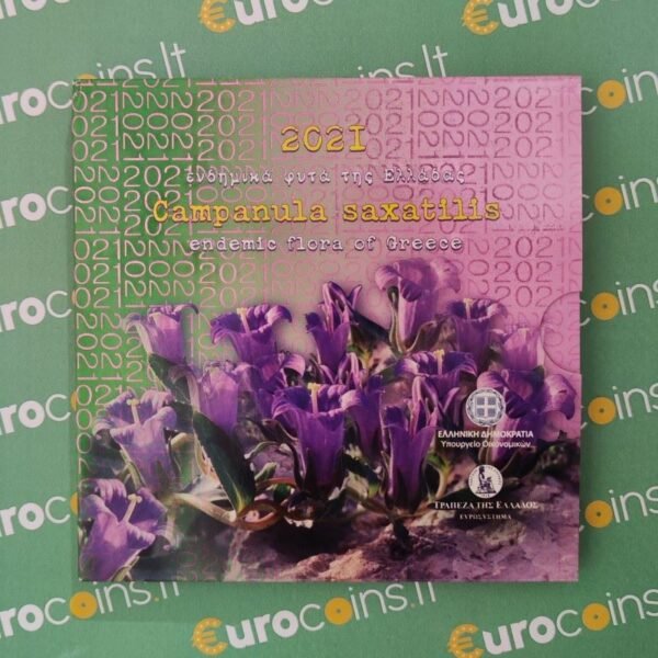 Greece 2021 5 euro silver coin Campanula saxatilis folder