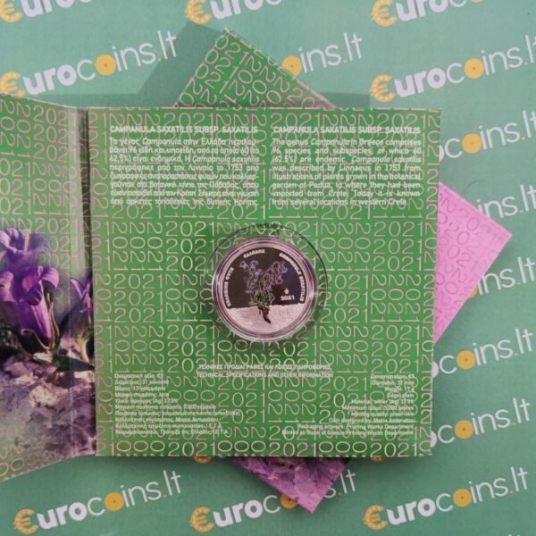 Greece 2021 5 euro silver coin Campanula saxatilis in folder