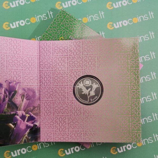 Greece 2021 5 euro silver coin Campanula saxatilis in folder