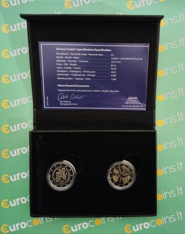 Finland 2 euro coins 2024 Elections and democracy + Finnish Architecture PROOF